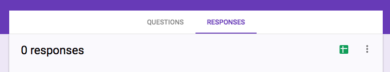 Header on Google Form edit page when "Responses" are selected with Google Sheet icon highlighted