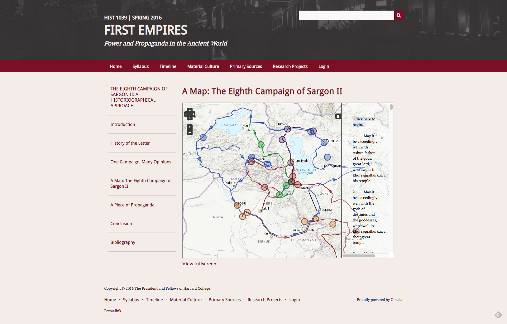screenshot of an interactive map of the middle east