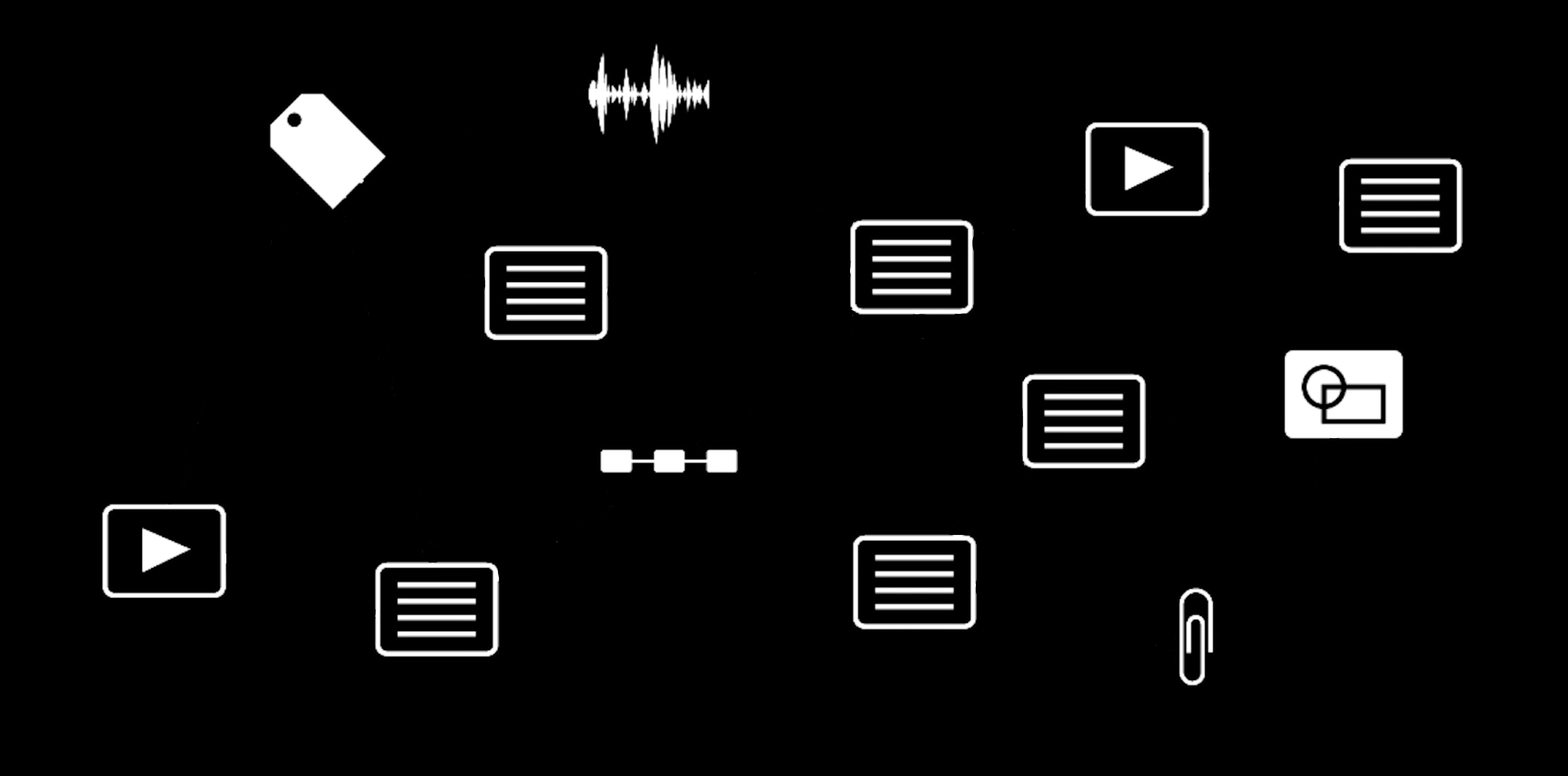 icons representing different types of content floating in a void