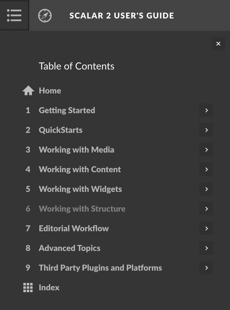 screenshot of Scalar table of contents